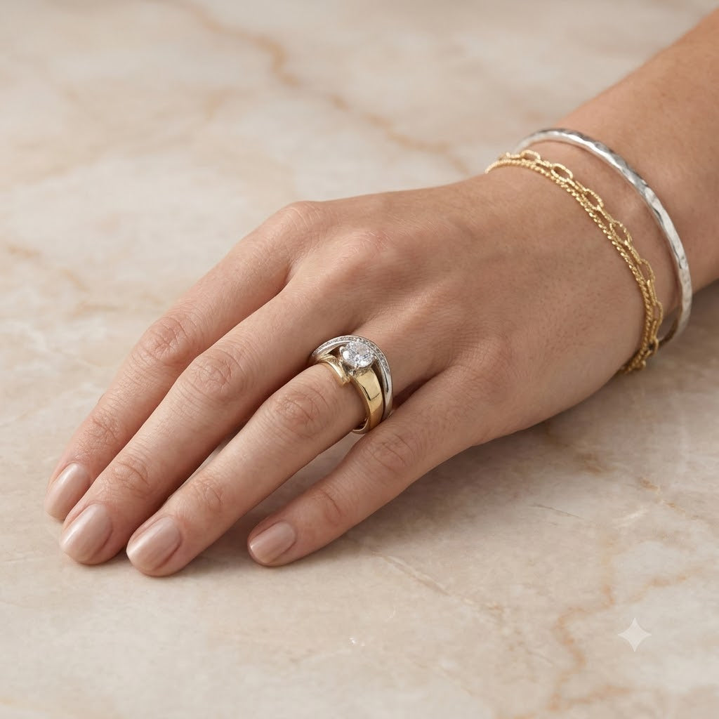 Vintage Irregular Gold & Silver Zirconia Ring