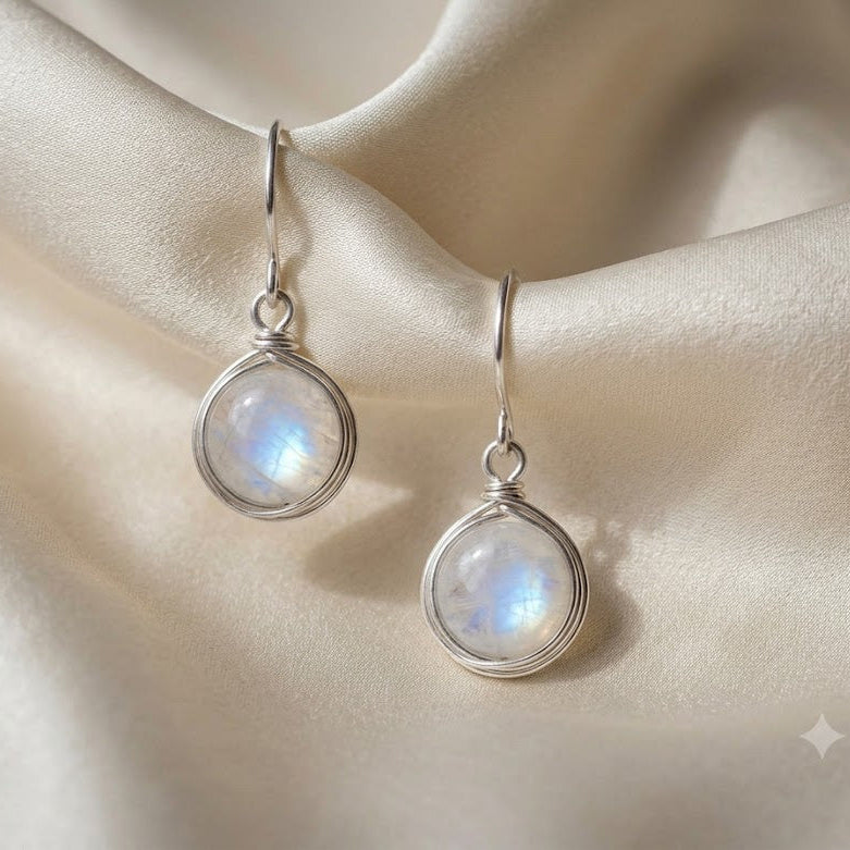 Vintage Moonstone Drop Earrings in Silver