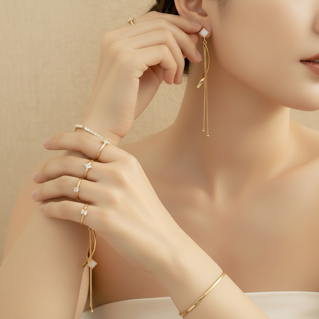 White Opal Drop Earrings in Gold