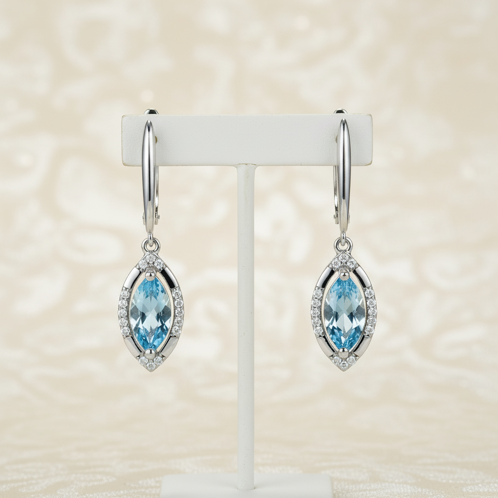 Natural Sky Blue Topaz Marquise Drop Earrings in Sterling Silver