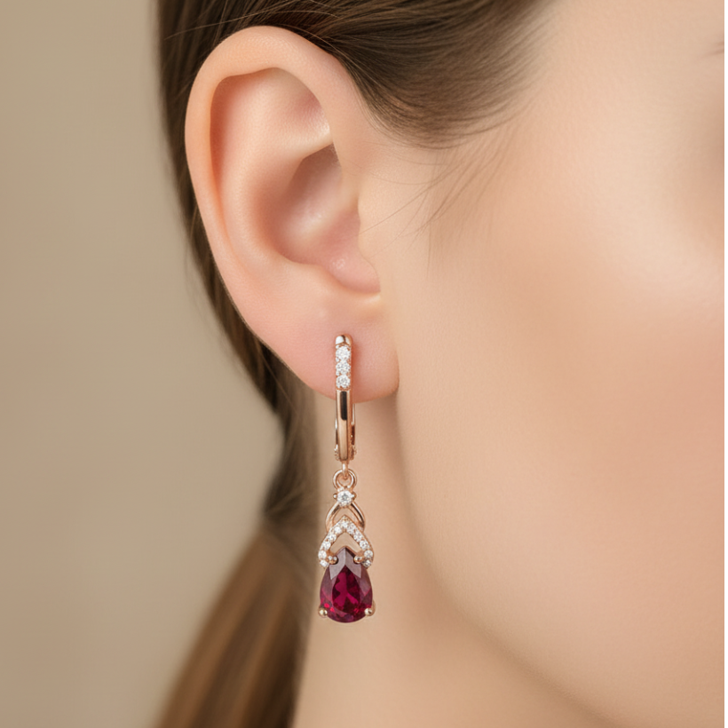 Composite Ruby Pear Drop Earrings in Rose Gold-Plated Sterling Silver