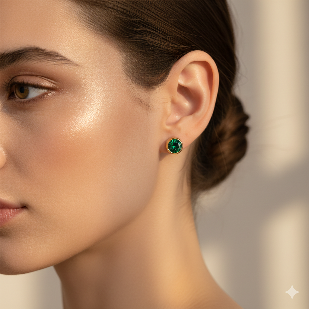 Emerald Birthstone Studs in Gold