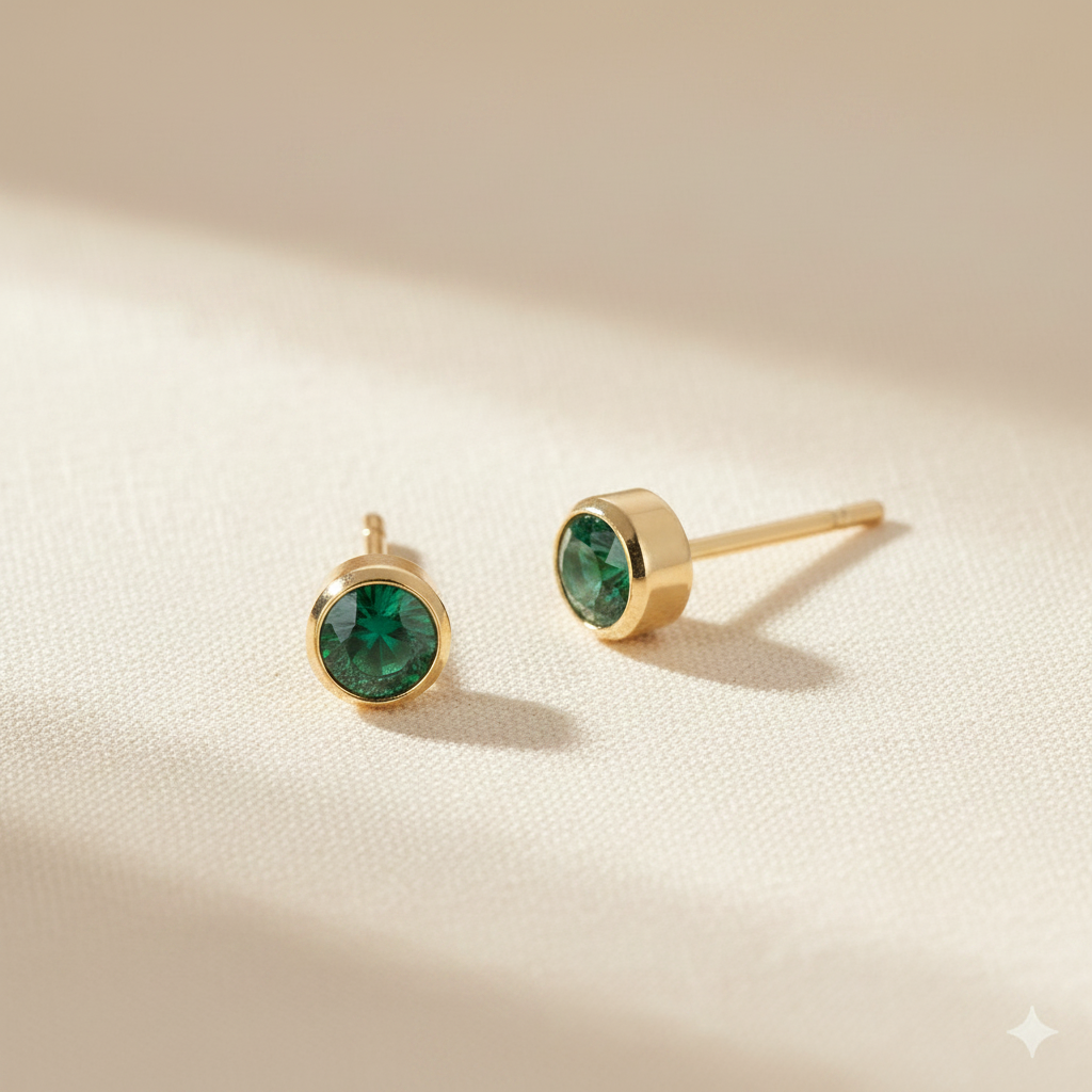 Emerald Birthstone Studs in Gold