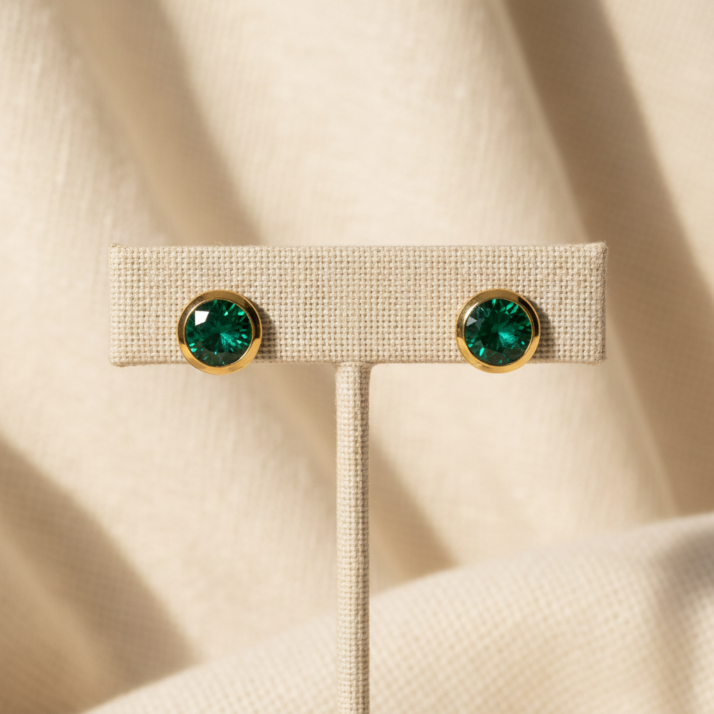 Emerald Birthstone Studs in Gold