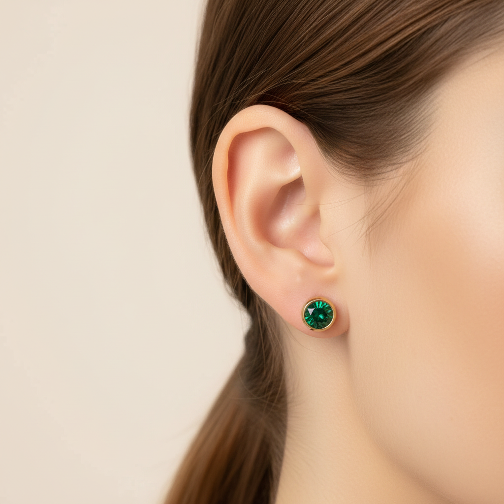 Emerald Birthstone Studs in Gold