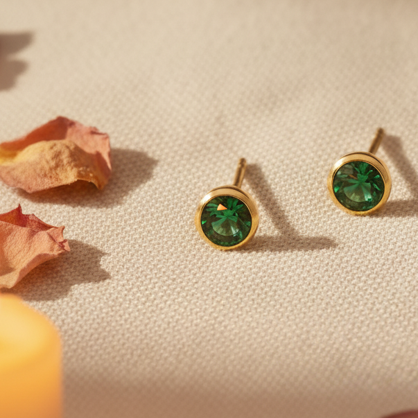 Emerald Birthstone Studs in Gold