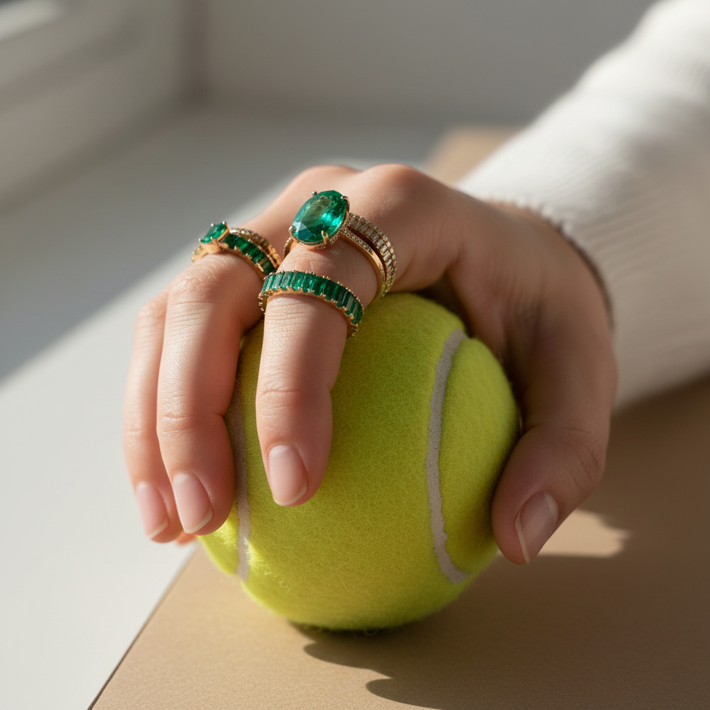 Green Zirconia Stacking Rings in Gold