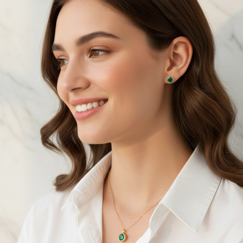 Emerald Birthstone Studs in Gold