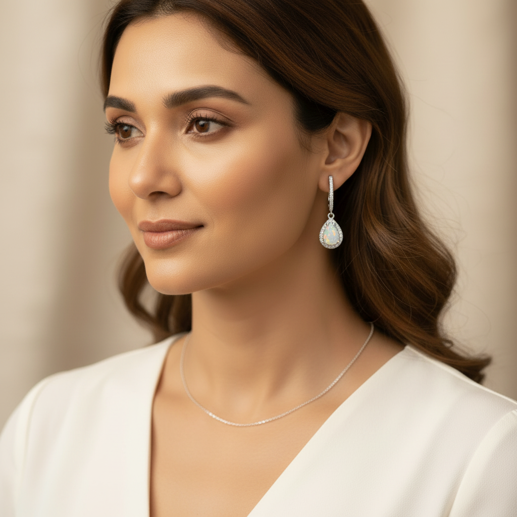 Natural Pear-Cut Opal Drop Earrings in Sterling Silver