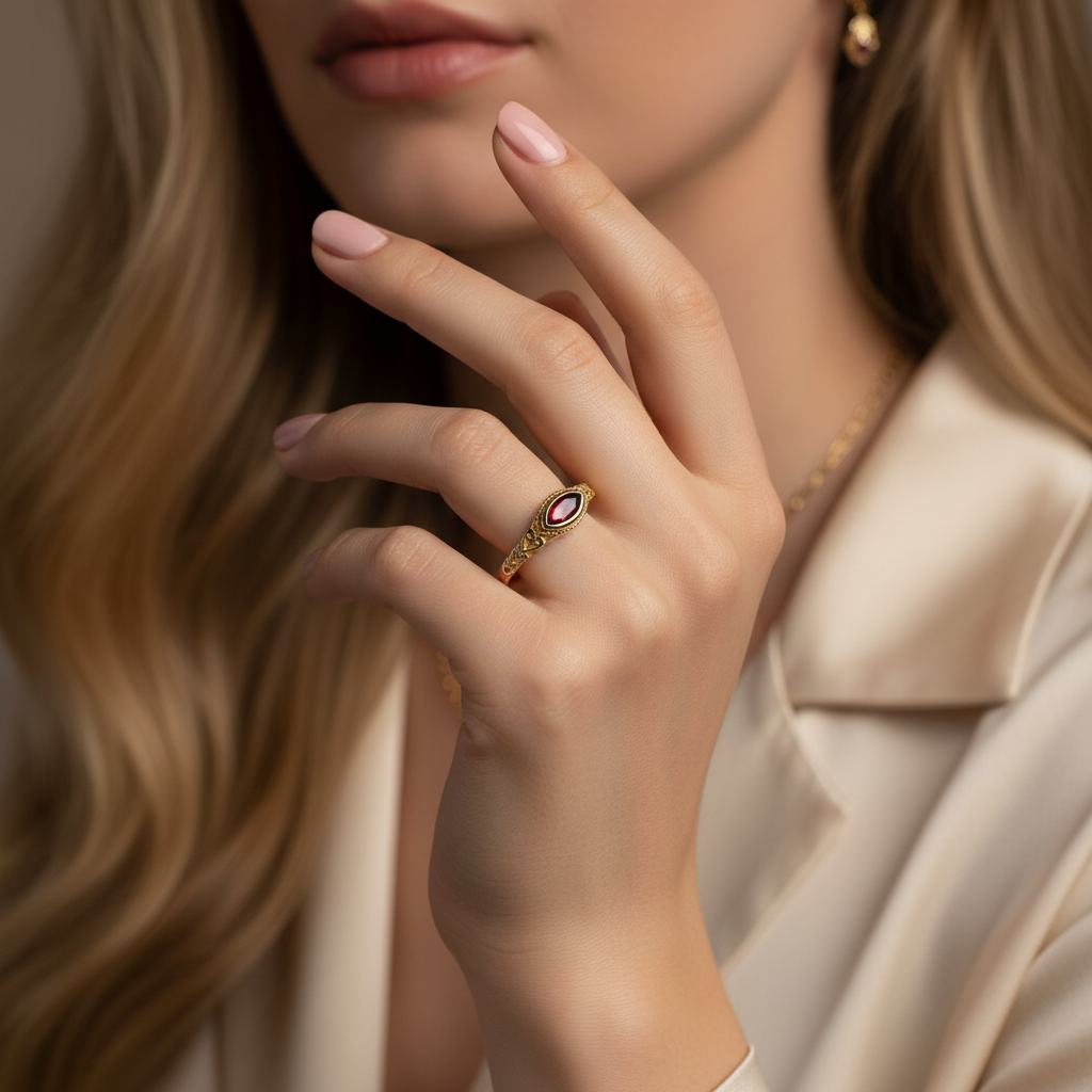 Vintage Red Inlaid Stone Gold Ring