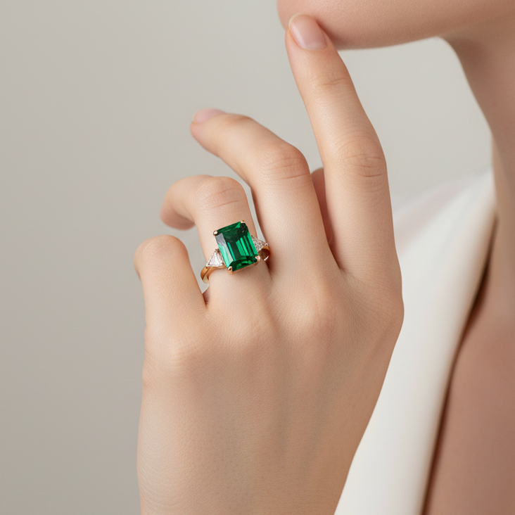 Green Zirconia Ring in Gold