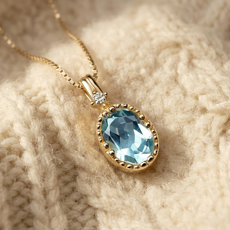 Natural Aquamarine Pendant Necklace in Sterling Silver