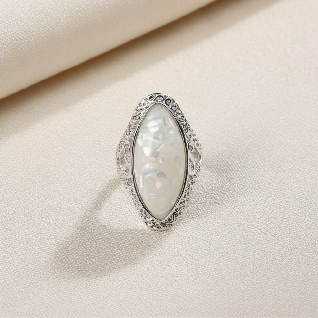 Vintage White Opal Silver Ring