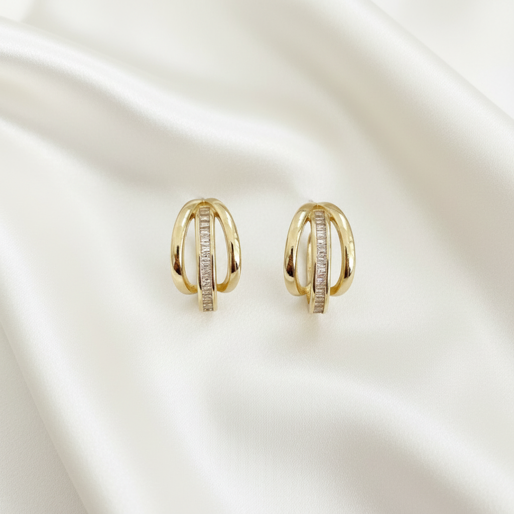 Three-Ring Drop Interlocking Earrings in Gold