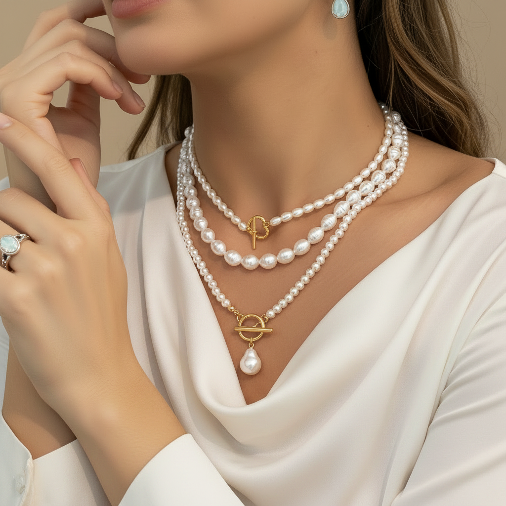 Freshwater Pearl Layered Necklace in Gold