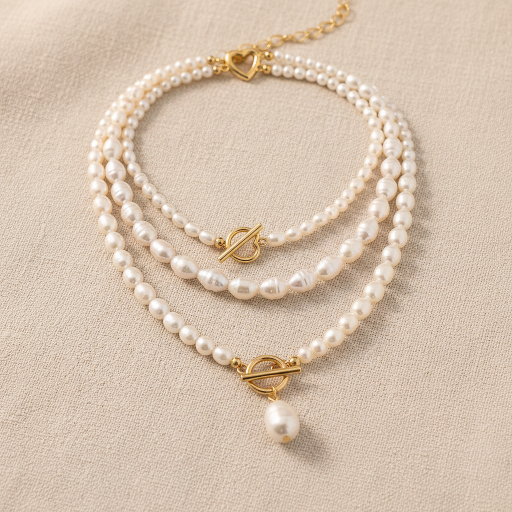 Freshwater Pearl Layered Necklace in Gold
