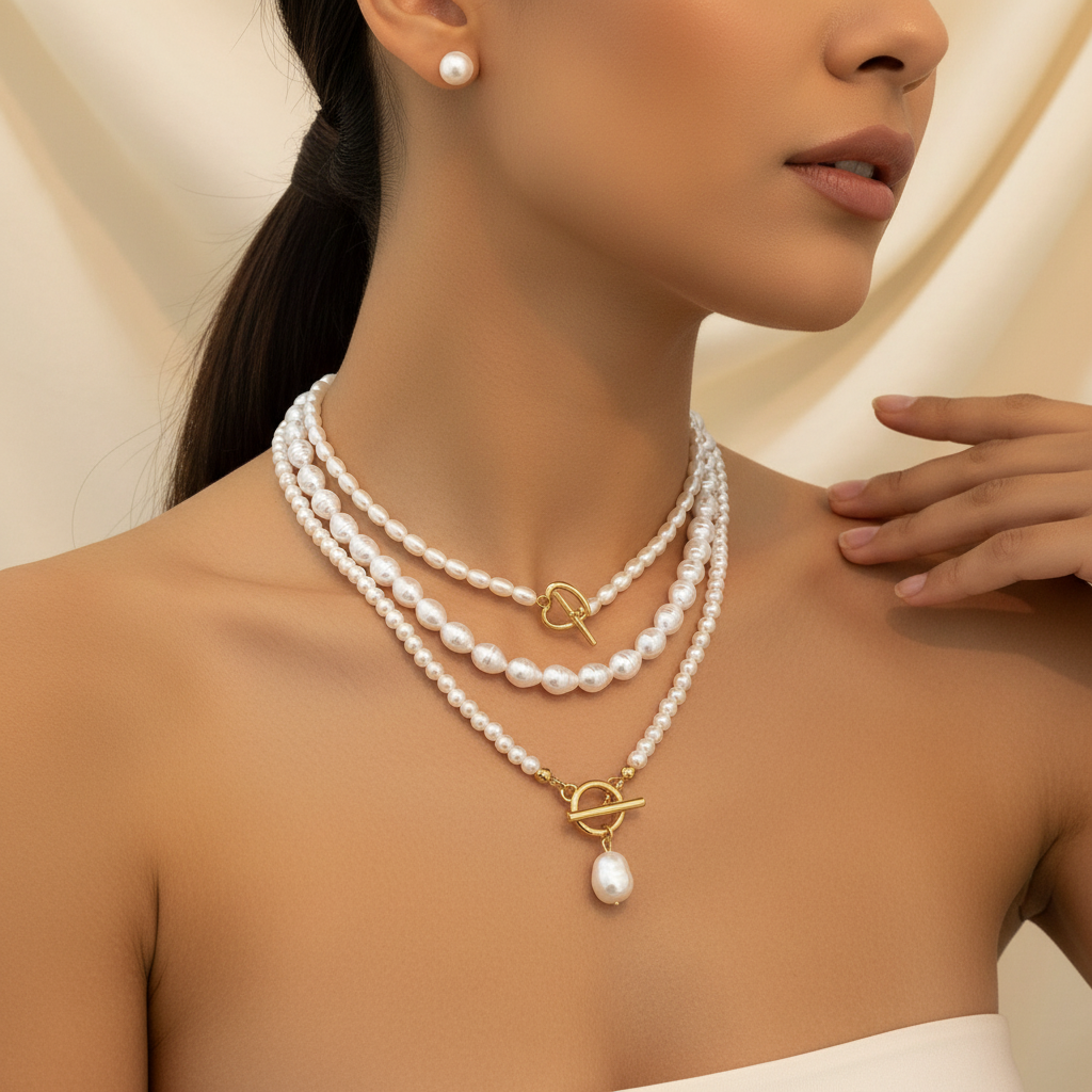 Freshwater Pearl Layered Necklace in Gold