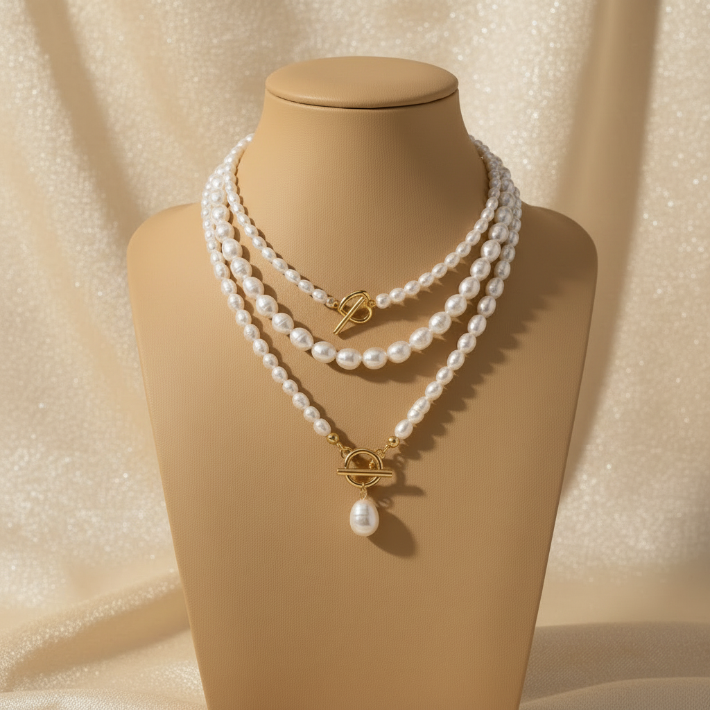 Freshwater Pearl Layered Necklace in Gold