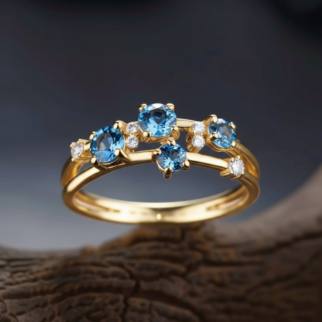 Azure Crystal Gold Ring