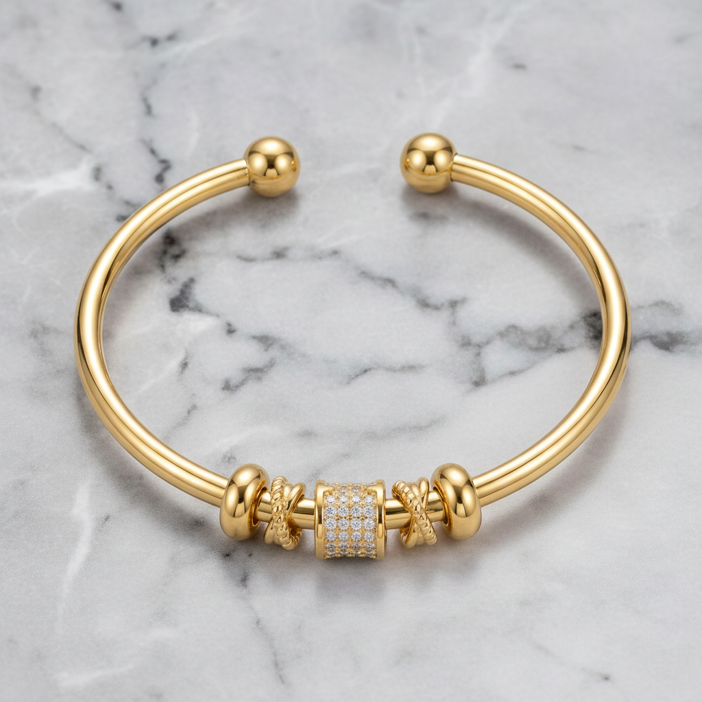 Adjustable Bracelet with Golden Charms