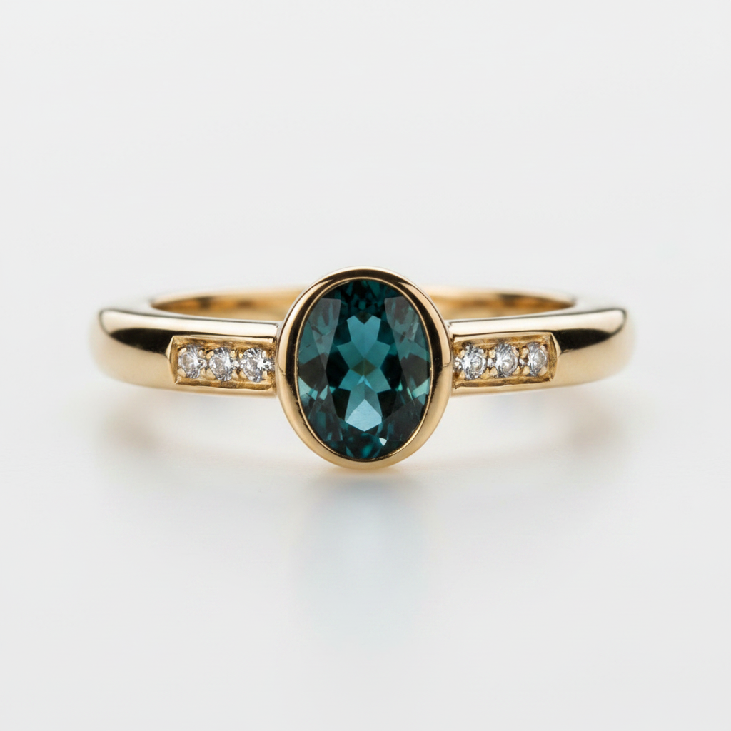 Vintage Blue Inlaid Crystal Gold Ring