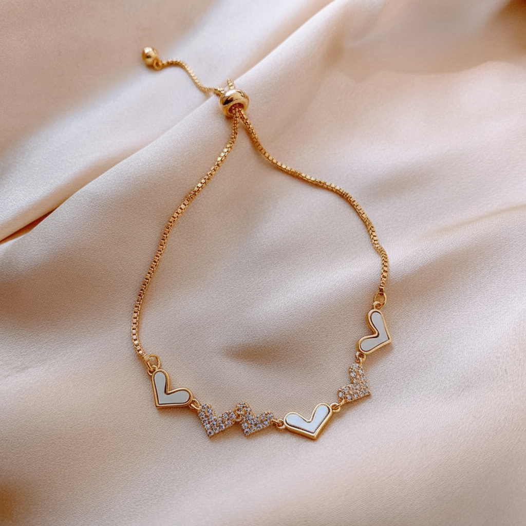 White Enamel & Gold Heart Bracelet