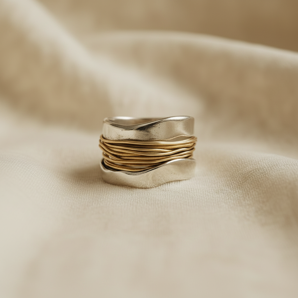 Two-Tone Silver & Gold Threaded Ring