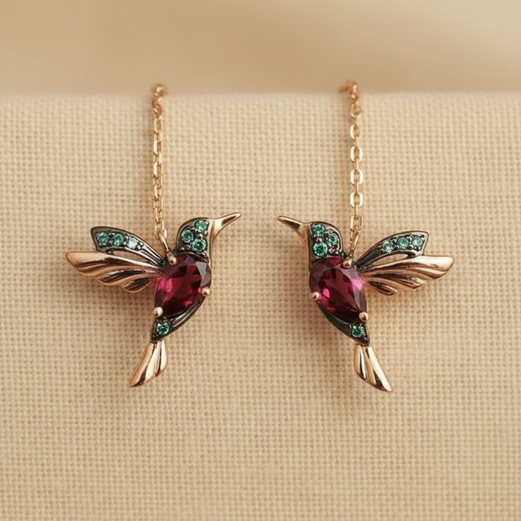 Hummingbird Enamel and Zirconia Earrings