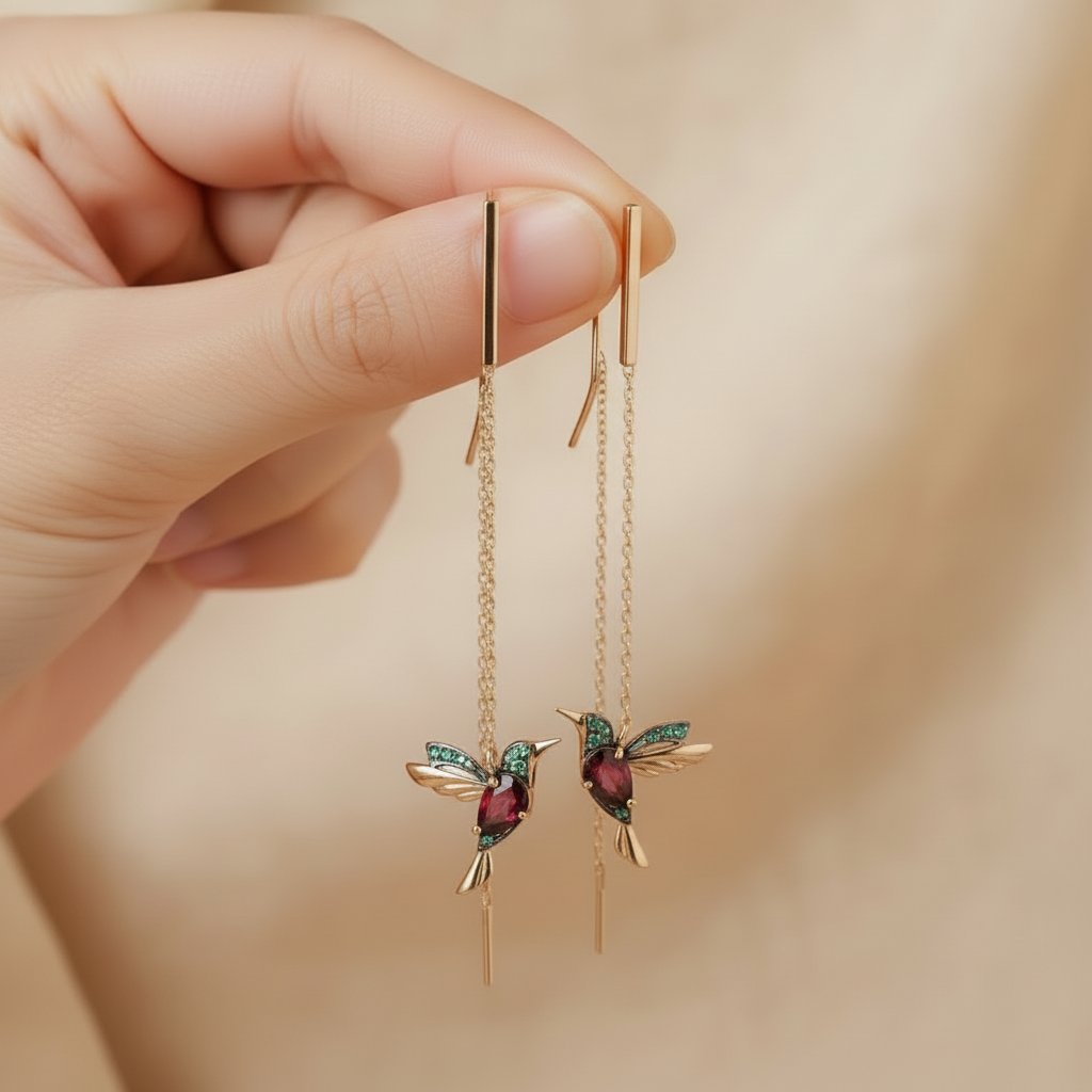 Hummingbird Enamel and Zirconia Earrings