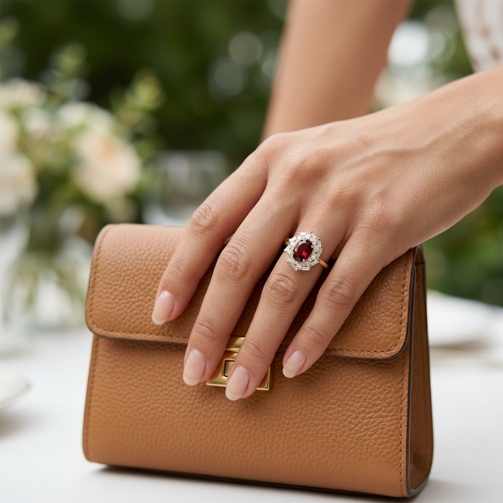 Natural Garnet Vintage Starburst Ring in Sterling Silver