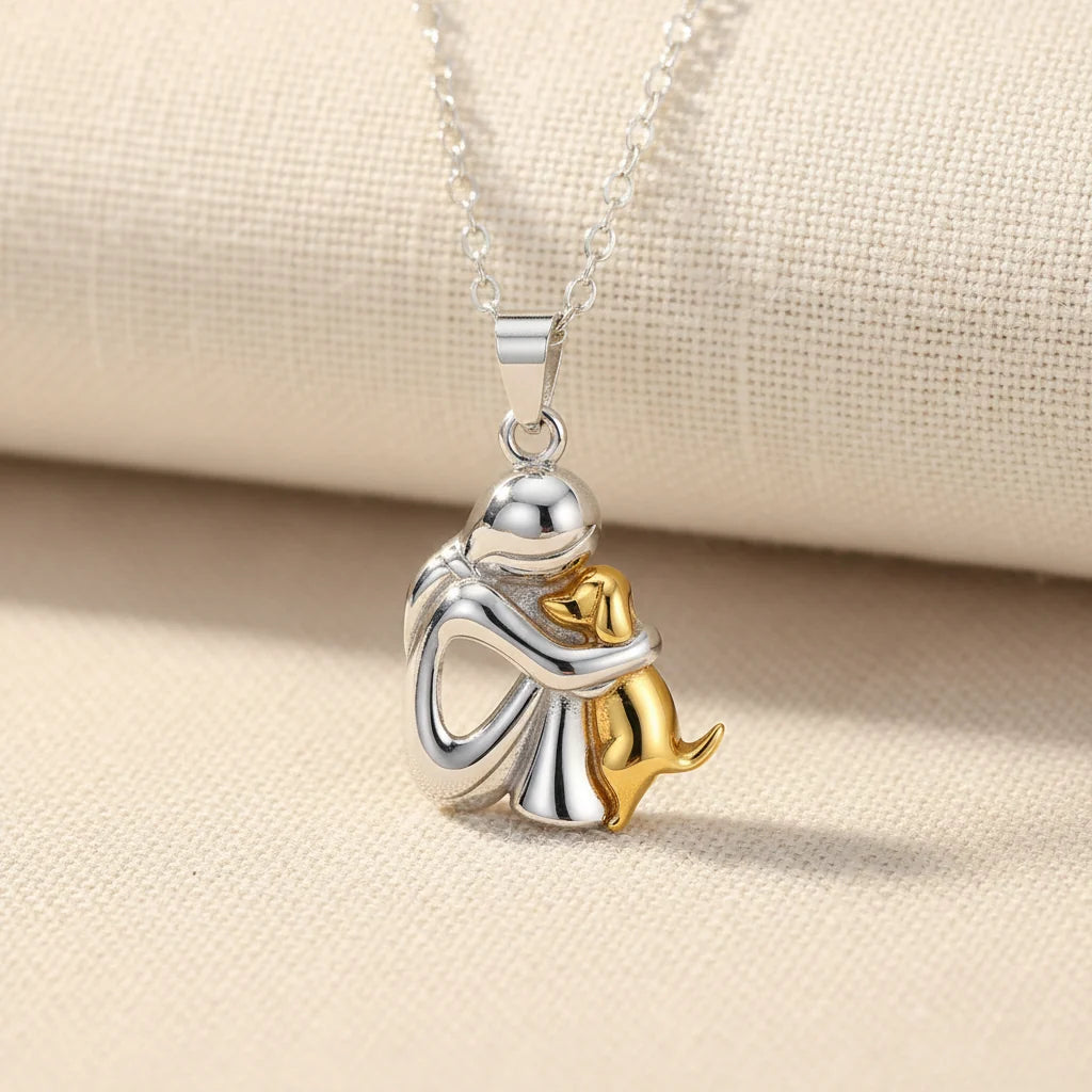Silver & Gold Hug Dog Necklace
