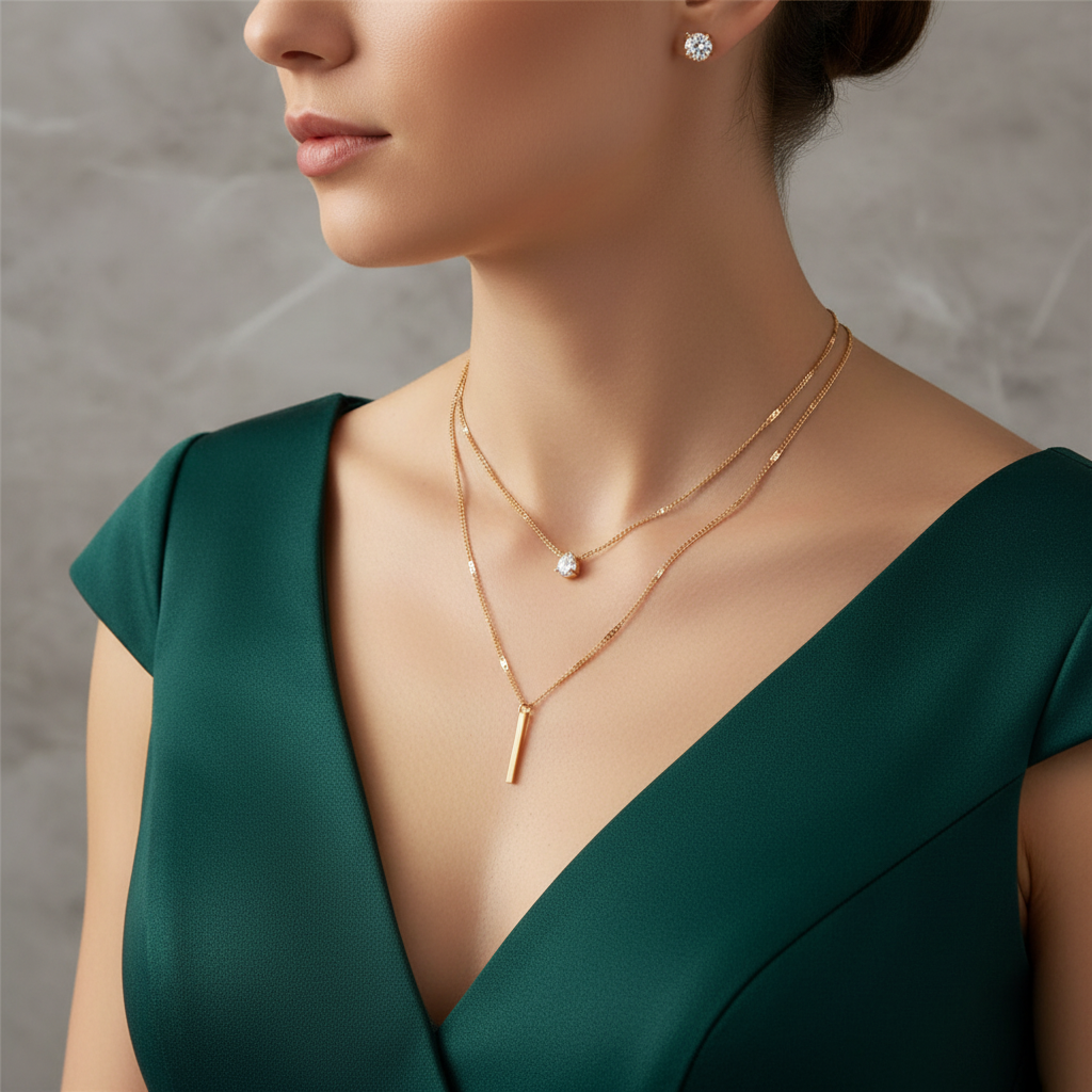 Gold Plated Bar Necklace with Zirconia