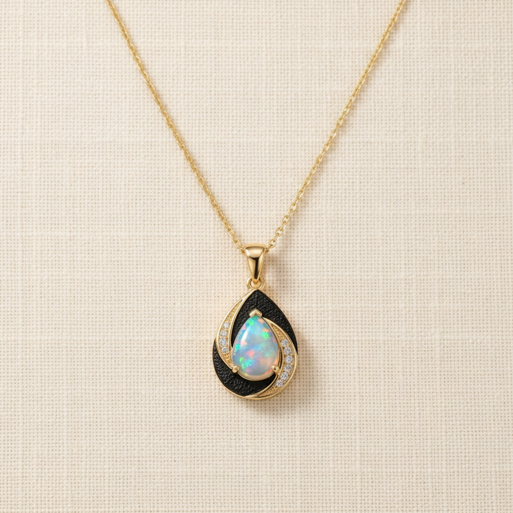 Natural Ethiopian Opal Pendant Necklace in Gold-Plated Sterling Silver