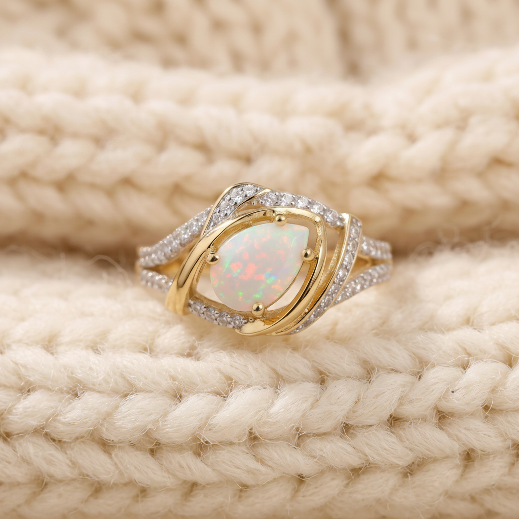 Natural Marquise Opal Ring in gold  |in Sterling Silver