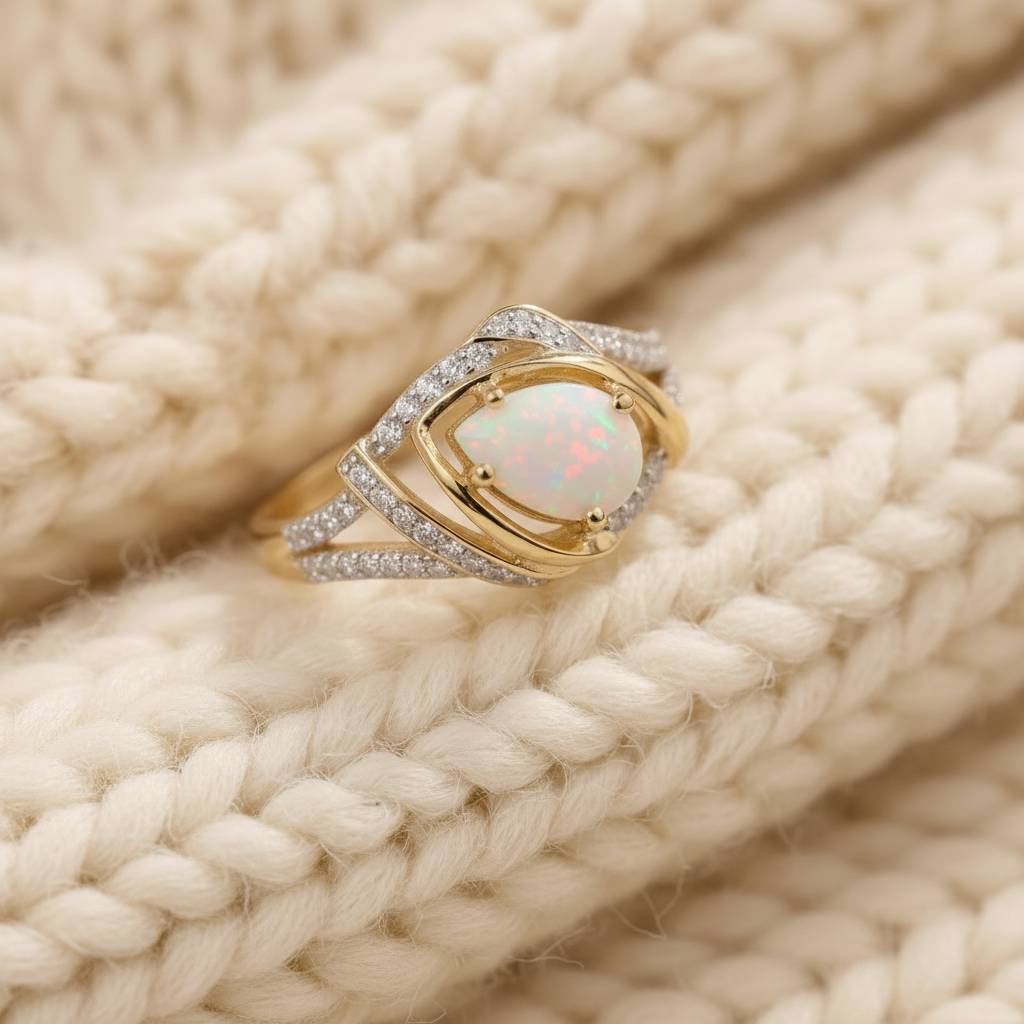 Natural Marquise Opal Ring in gold  |in Sterling Silver