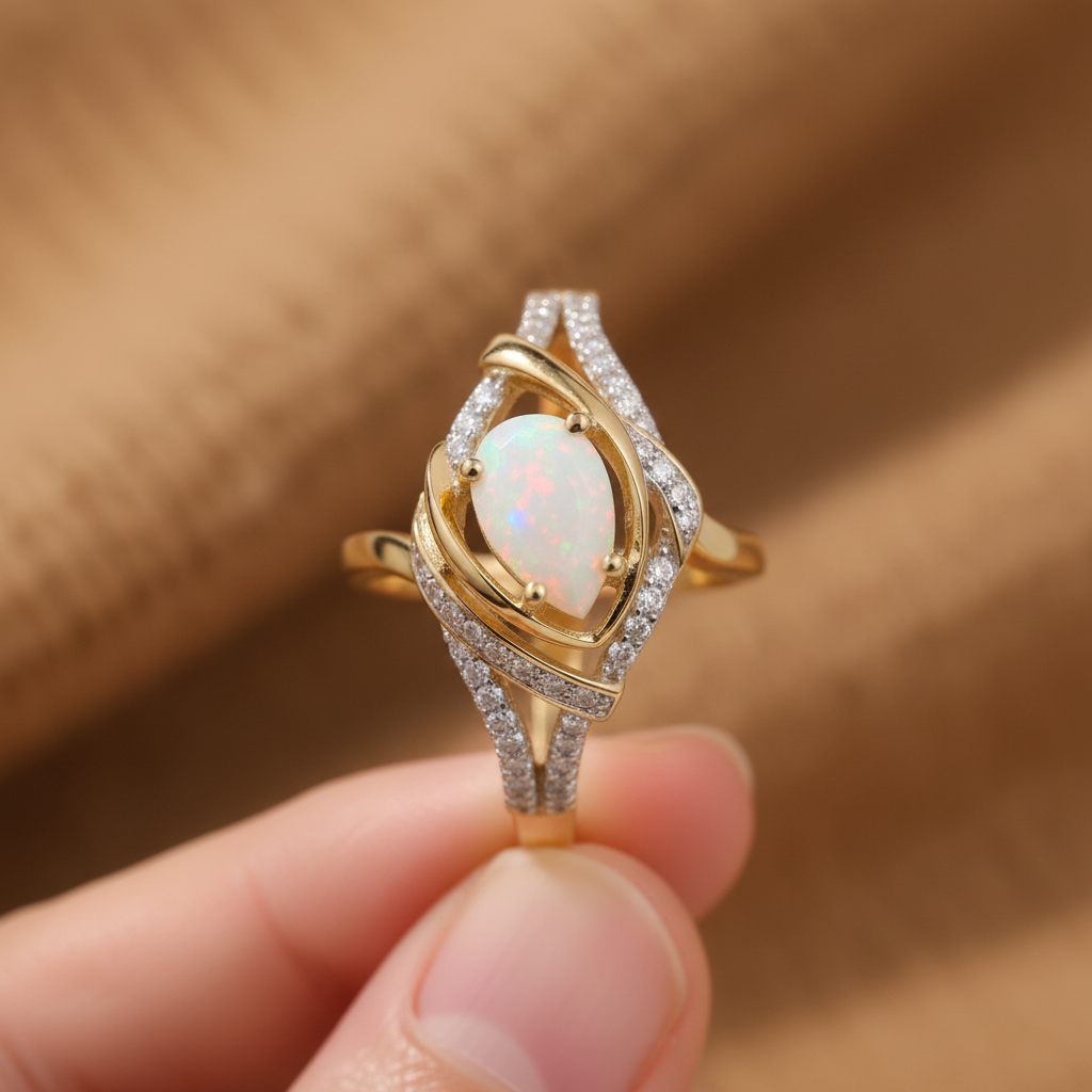 Natural Marquise Opal Ring in gold  |in Sterling Silver