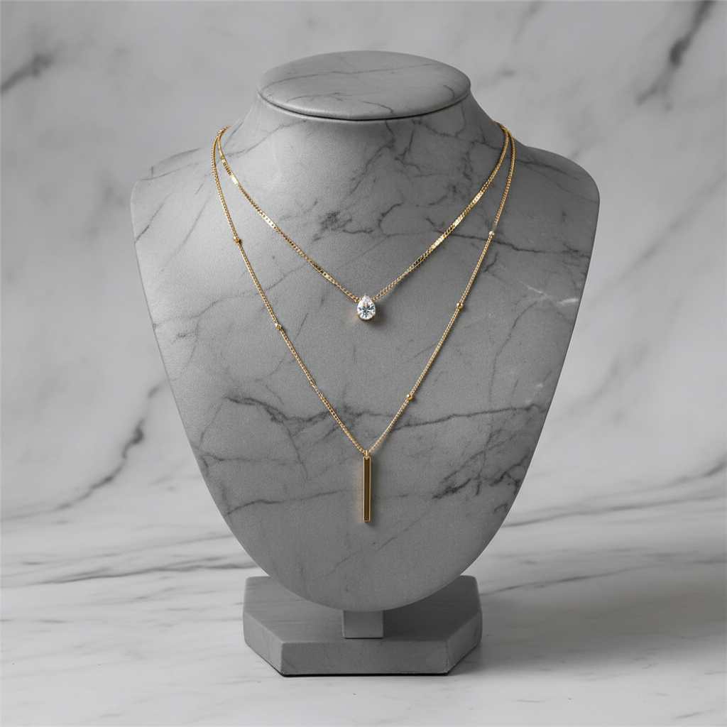 Gold Plated Bar Necklace with Zirconia