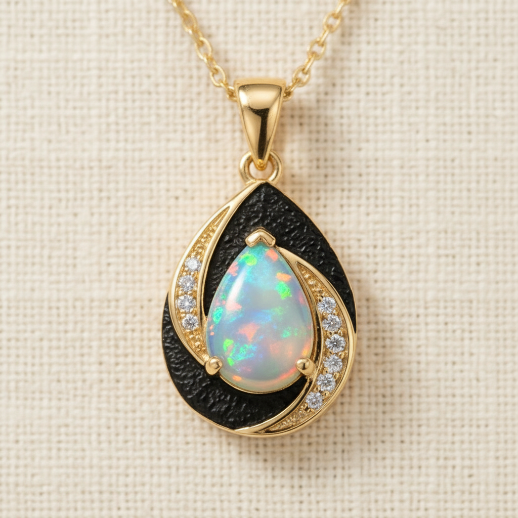 Natural Ethiopian Opal Pendant Necklace in Gold-Plated Sterling Silver