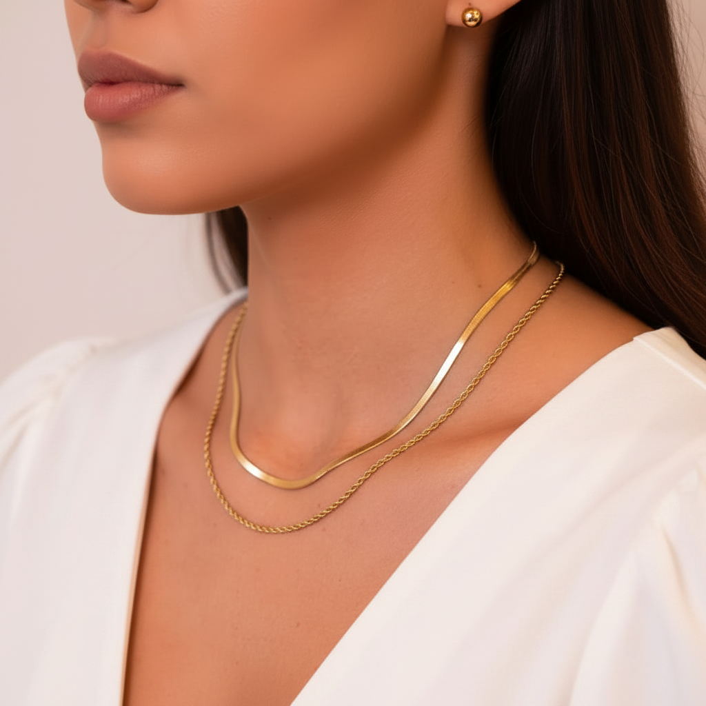 Layered Chain Necklace in Gold, Delicate
