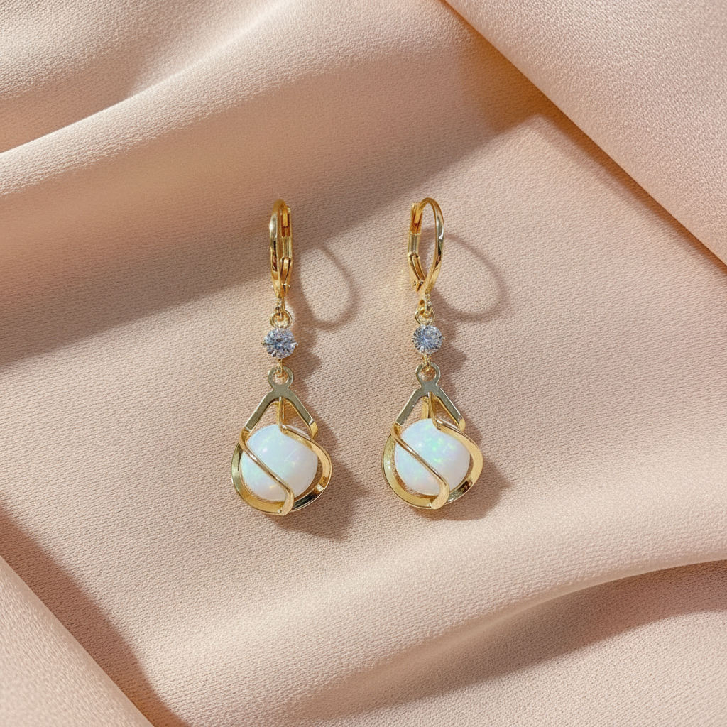 Vintage Golden Opal Dangle Earrings