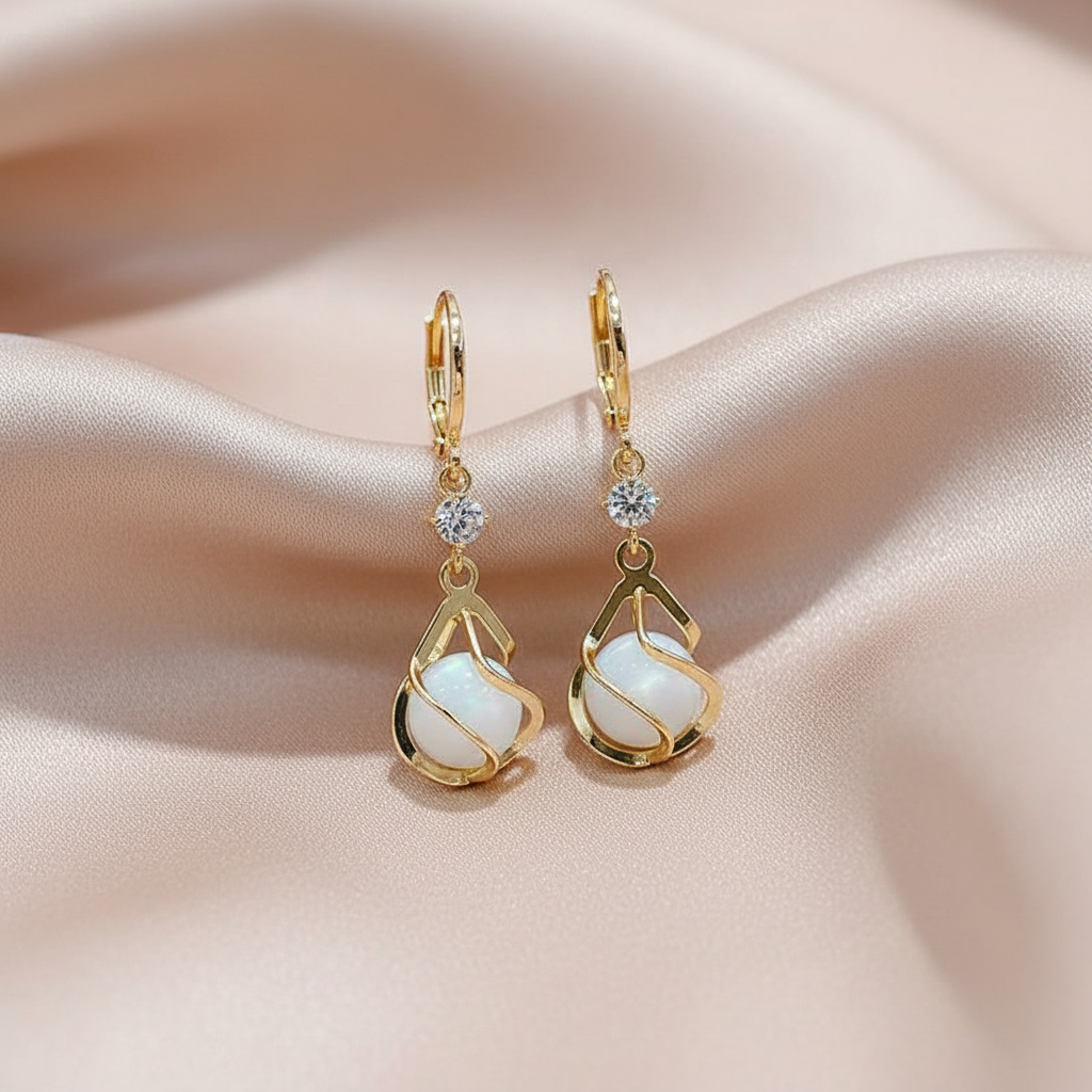 Vintage Golden Opal Dangle Earrings