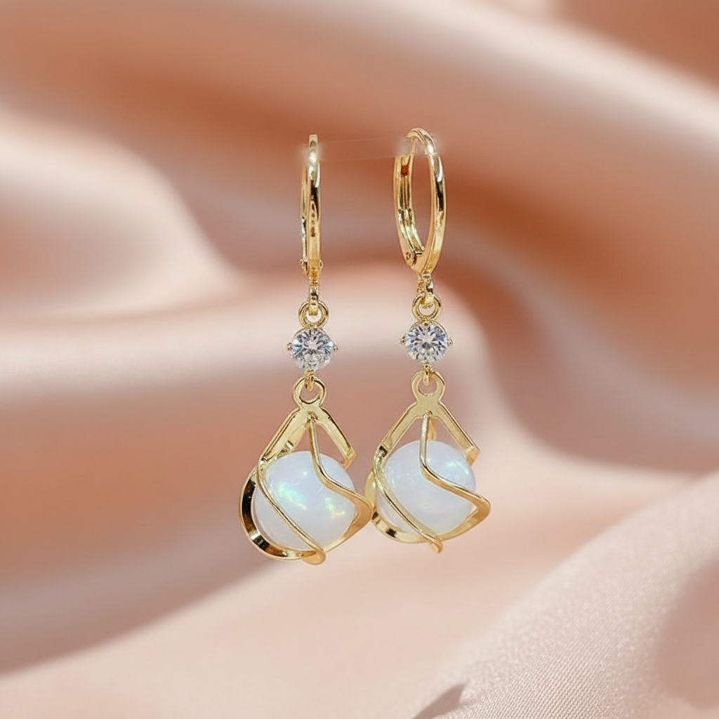 Vintage Golden Opal Dangle Earrings
