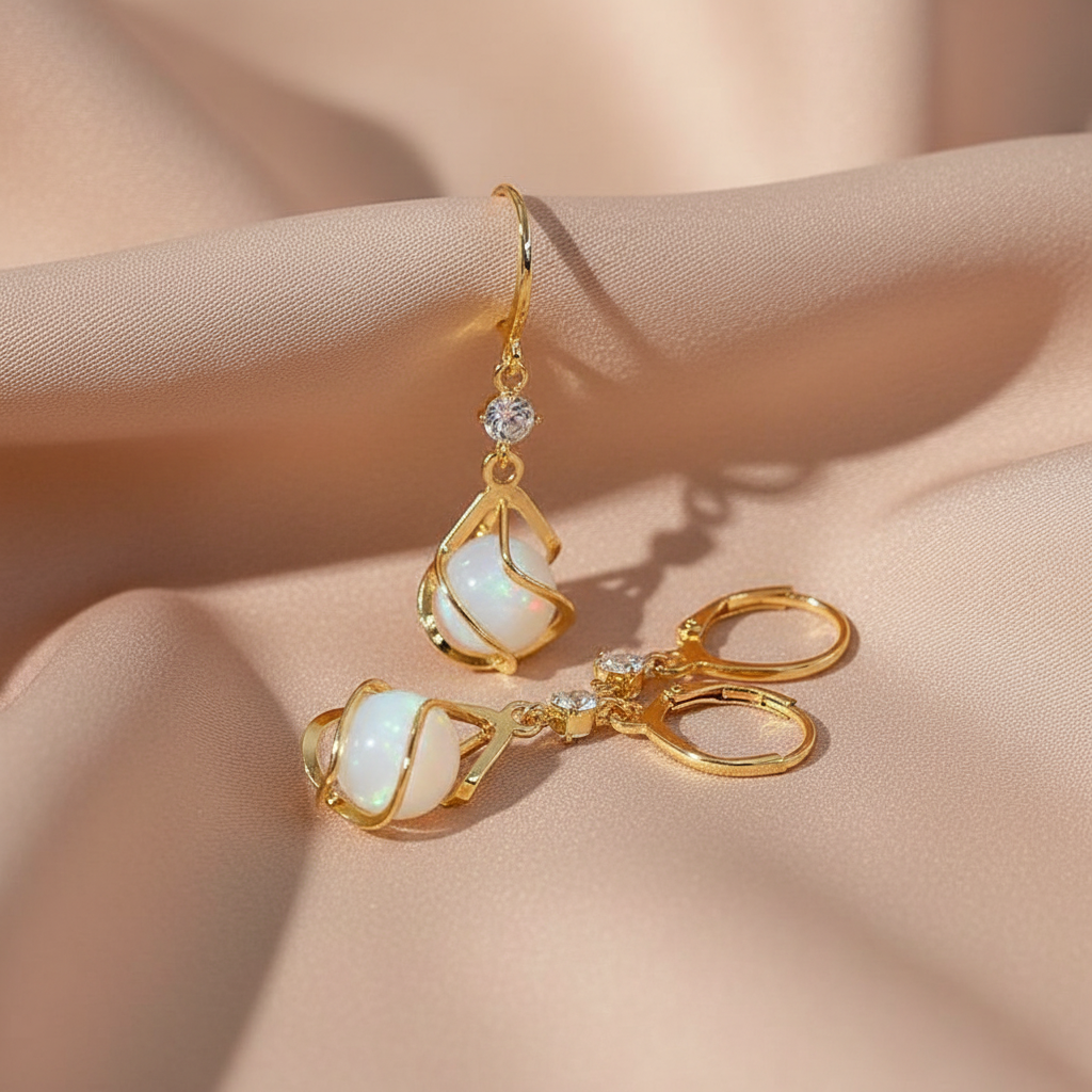 Vintage Golden Opal Dangle Earrings