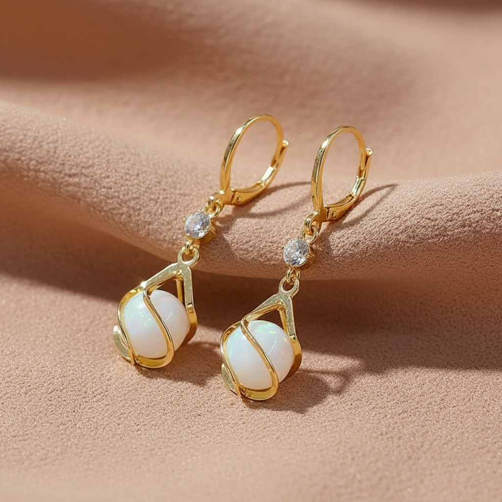 Vintage Golden Opal Dangle Earrings