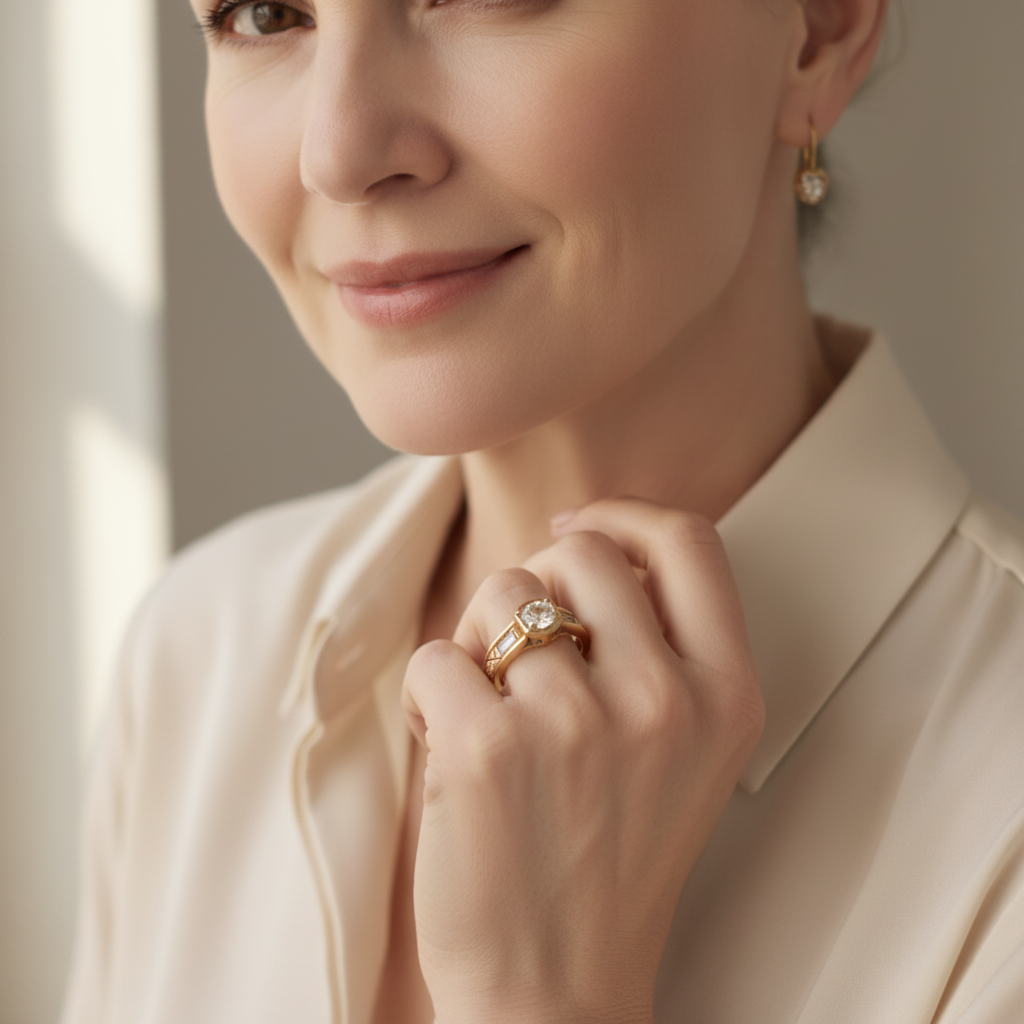 Golden Zirconia Statement Ring