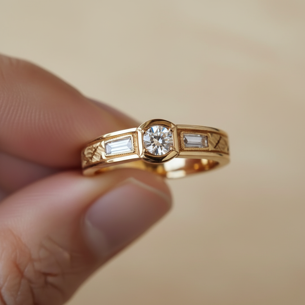 Golden Zirconia Statement Ring