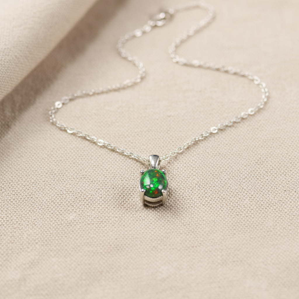 Natural Gemstone Oval Pendant Necklace in Sterling Silver