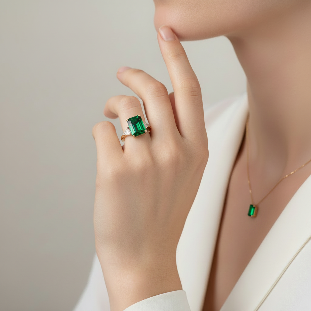 Green Zirconia Ring in Gold