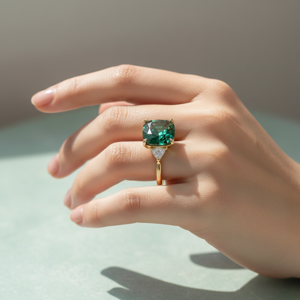 Green Zirconia Ring in Gold