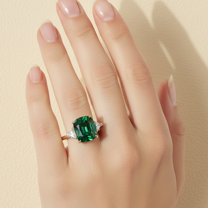Green Zirconia Ring in Gold